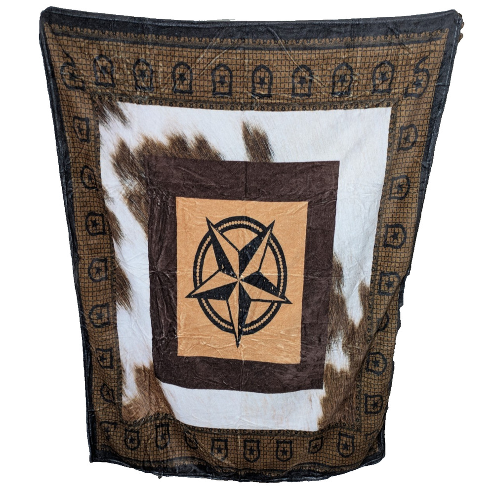 Plush Throw Blanket Teens Kids TV Room 38" x 50" Brown White Star